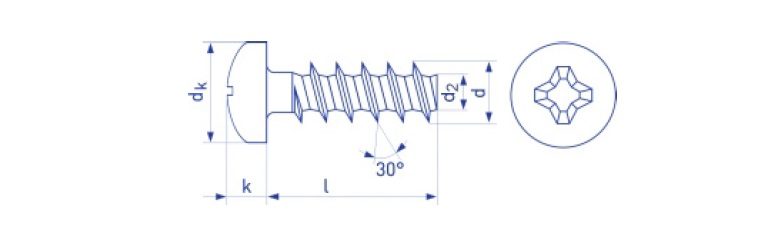 Wkręt do tworzyw z łbem walcowym PH ocynk biały