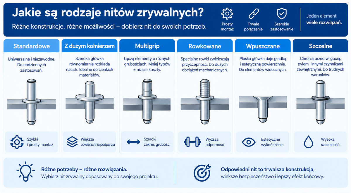 Jakie są rodzaje nitów zrywalnych?
