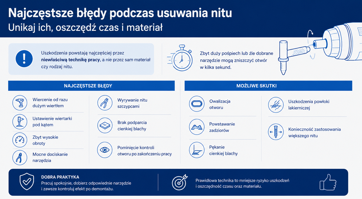 Błędy przy usuwaniu nitu