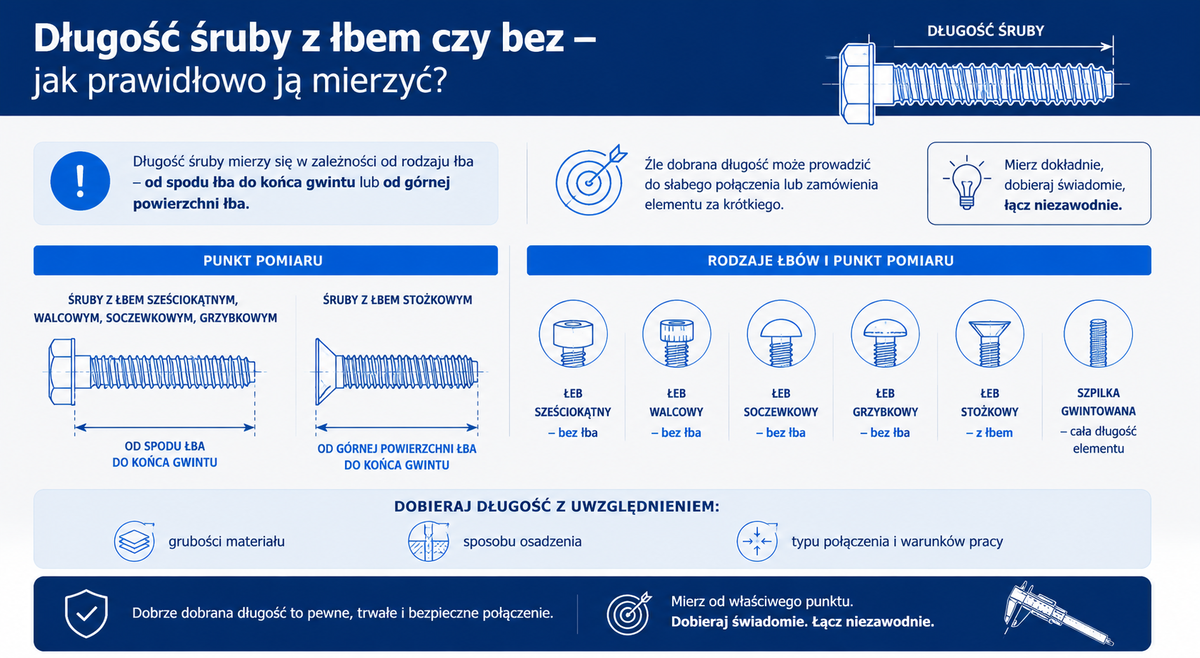 Długość śruby z łbem czy bez